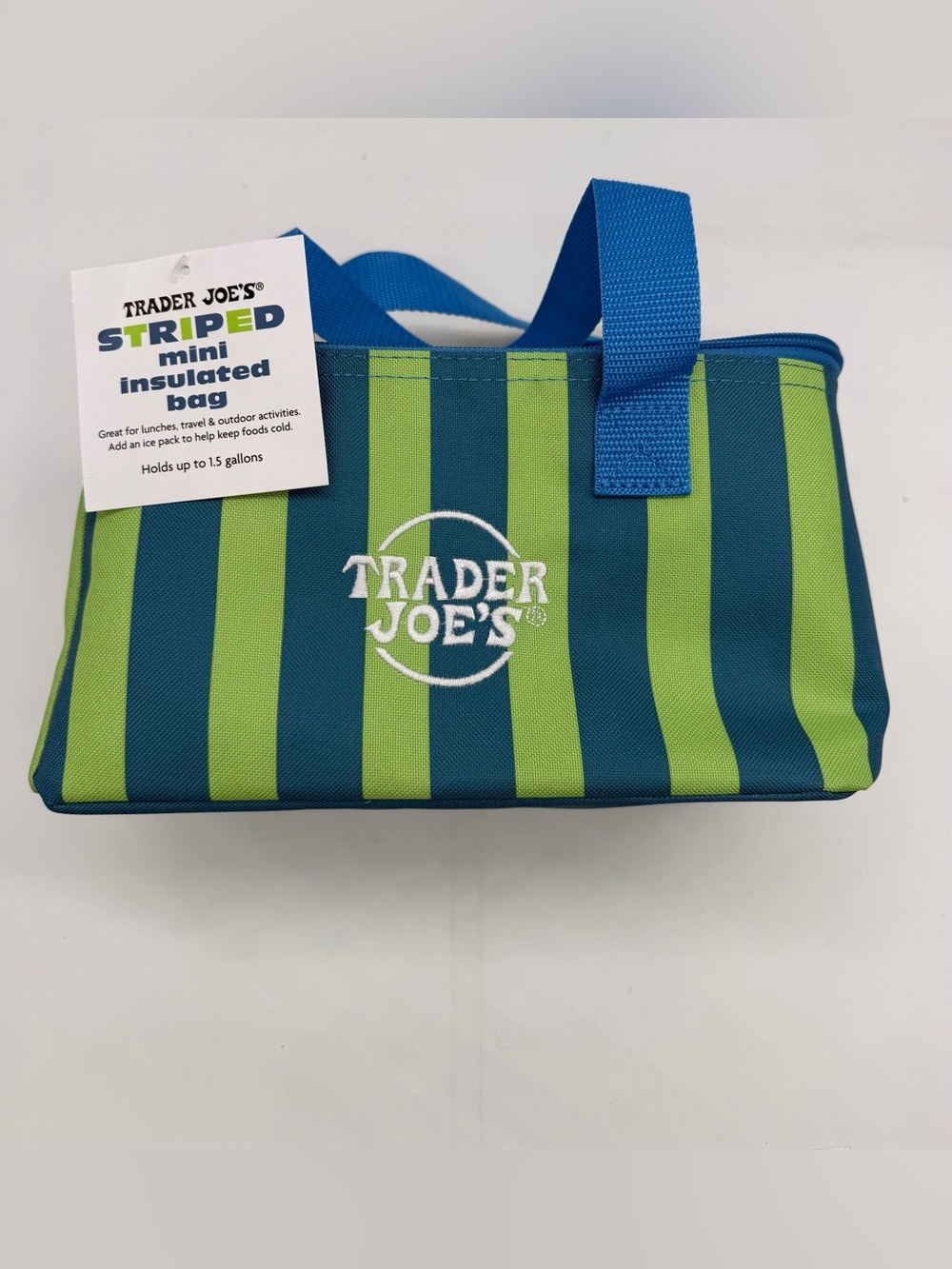 Trader Joe's Striped Mini Insulated Bag - Blue & Lime Green